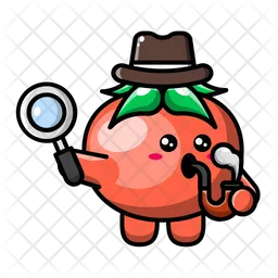 Cute tomato with magnifying glass Emoji Icon