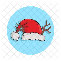 Deer antlers in christmas hat with in button  Icon