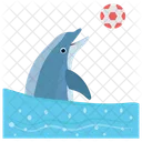 Ball Spielen Delphin Springenden Cartoon Symbol