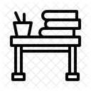 本のある机、勉強机、図書館のワークスペース アイコン