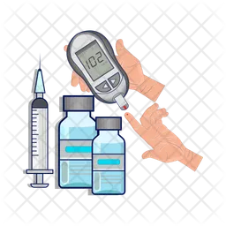 Diabetes drug with finger hand in  glucometer  Icon