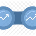 Diagrama de setas de lucro para cima em binóculos  Ícone