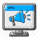 Cartoon Illustration Of A Computer Monitor With A Blue Megaphone On It Icon