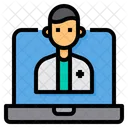 Doctor Asistencia Medica Computadora Icono