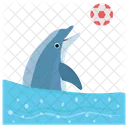 Ball Playing Dolphin Jumping Cartoon Icon