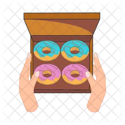 Donut en caja con la mano  Icono