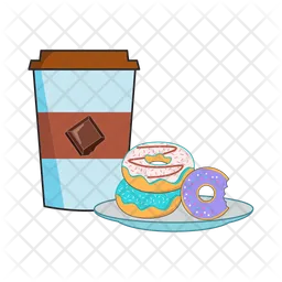 Donut in plate with cup chocolate drink  Icon