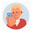 Looking At Phone Dyed Hair Asian Man Holding Mobile Icon