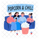 Eating Popcorn Snack Friends Icon