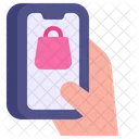 Flat Mobile Shopping With Hand Icon
