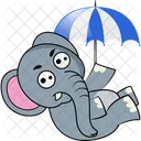 Elefant spielt mit Regenschirm  Symbol