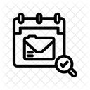 Email in calendar with check in magnyfing glass  Icon