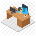 Empleado Cansado Trabajador Durmiendo Con Exceso De Trabajo Icono