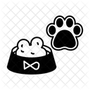 Empreinte de patte de chat avec bol de nourriture  Icône