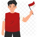 Enthusiastic Boy Waves Indonesian Flag  Icon