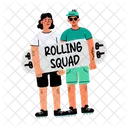 Equipe De Roulage Skateboard Bff Icône