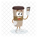 Mascota Del Logotipo De Espresso Con Pose De Selfie Icono
