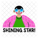 Etoile Brillante Souriante Personnage Cool Icône