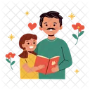 Father And Daughter Reading Book Icon