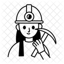Female Miner Worker Digging Icon