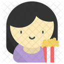 Female Moviegoer Moviegoer Popcorn And Moviegoer アイコン