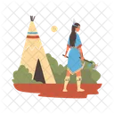 Amerindien Femme Traditionnel Icône