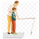 Fish Catching Fatherhood Dad Son Icon