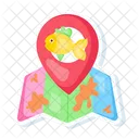 Fishing spot pointer on map, premium colourful flat sticker  Icon