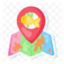 Fishing spot pointer on map, premium colourful flat sticker  Icon