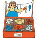 Fishmonger Stall Fishmonger Woman Icône