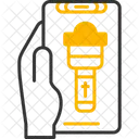 손전등 손에 든 전화기 토치 아이콘
