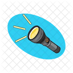 Flashlight light up in hand with background blue  Icon