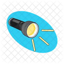 Flashlight light up in hand with background blue  Icon