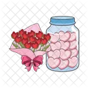 Flower bouquet with chocolate jar  Icon