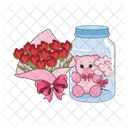 Flower bouquet with pink teddy bear in a jar  Icon
