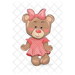 Fluffy Bear Female Animal in Pink Dotted Dress Bow  Icon