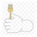 Fork holding linear cartoon character hand  Icon