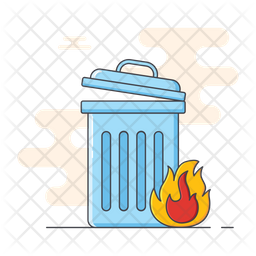 burning trash icon in a bin on wheels. flat vector illustration