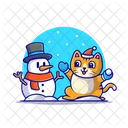 Gato y muñeco de nieve  Icono