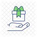 Gift box with bow on hand  Icon