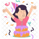 Girl And Big Birthday Cake Kids Child Icon