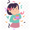 Girl And Birthday Cupcake Happy People Icon
