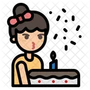 Girl Blow Candle Party Birthday Icon