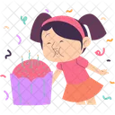 Girl Blowing Out Birthday Candles Cake Dessert Icon