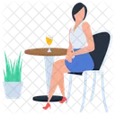 Girl Drinking Juice Girl Waiting Female Sitting Icon
