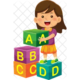 Girl Kids Playing Alphabet Blocks  Icon