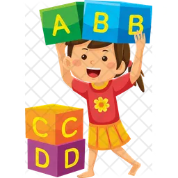 Girl Kids Playing Alphabet Blocks  Icon