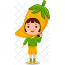 Girl kids yellow chili character  Icon