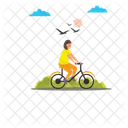 Girl Riding On Cycle Riding Bike Icon