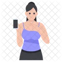 전화를 보여주는 소녀 전화를 들고 있는 소녀 전화 판매자 아이콘